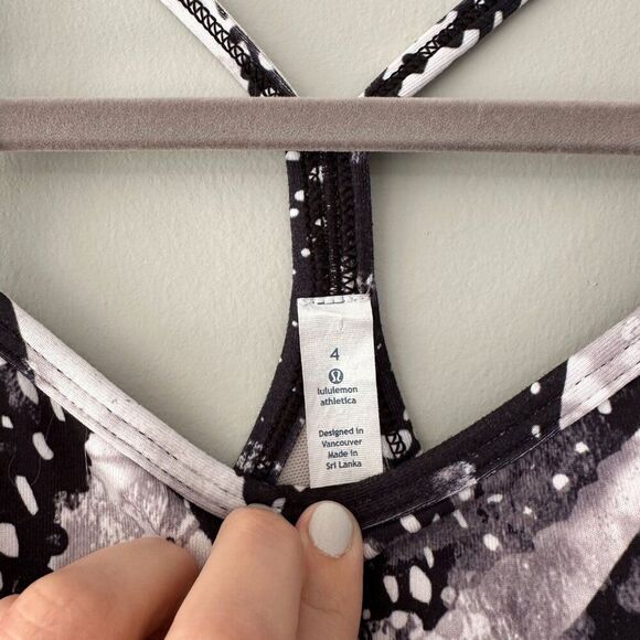 Lululemon Power Y Tank Womens 4 Black White Racerback Activewear Yoga Running - Picture 5 of 8